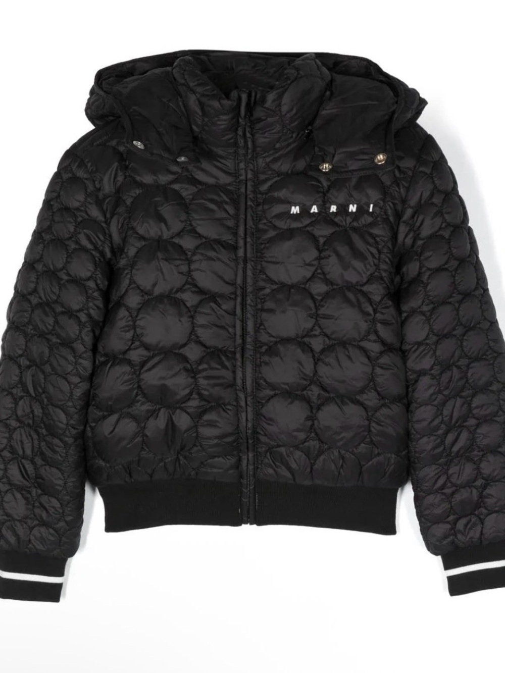 Marni Kids Black Quilted Circle-Pattern Puffer Jacket with Hood